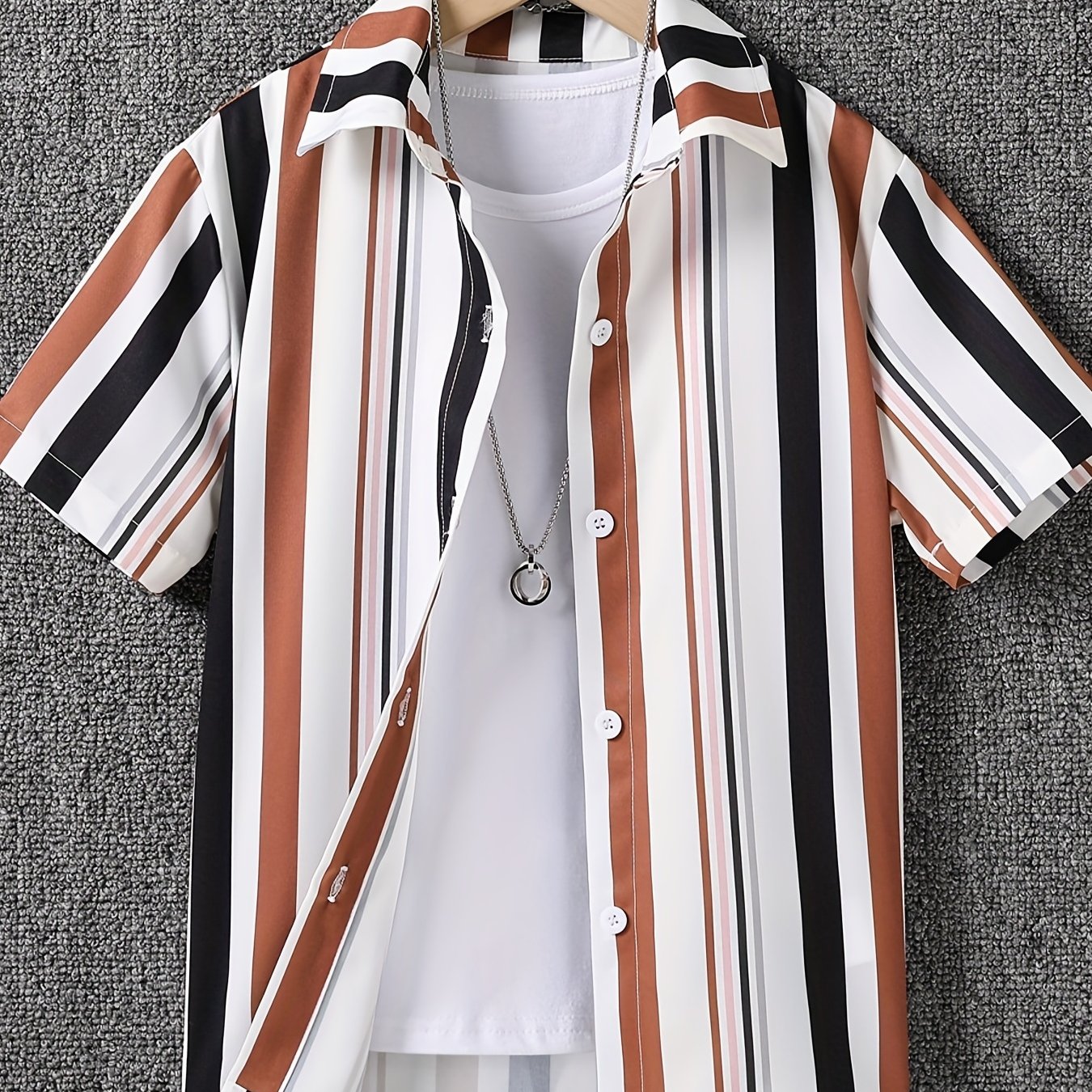 Boys Stripe Casual Lapel Shirt Short Sleeve Top for Summer