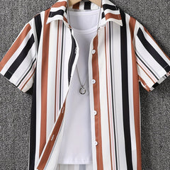 Boys Stripe Casual Lapel Shirt Short Sleeve Top for Summer