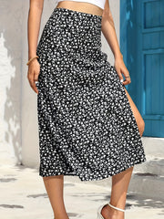 Floral Print Midi Skirt with Side Slit for Summer & Spring