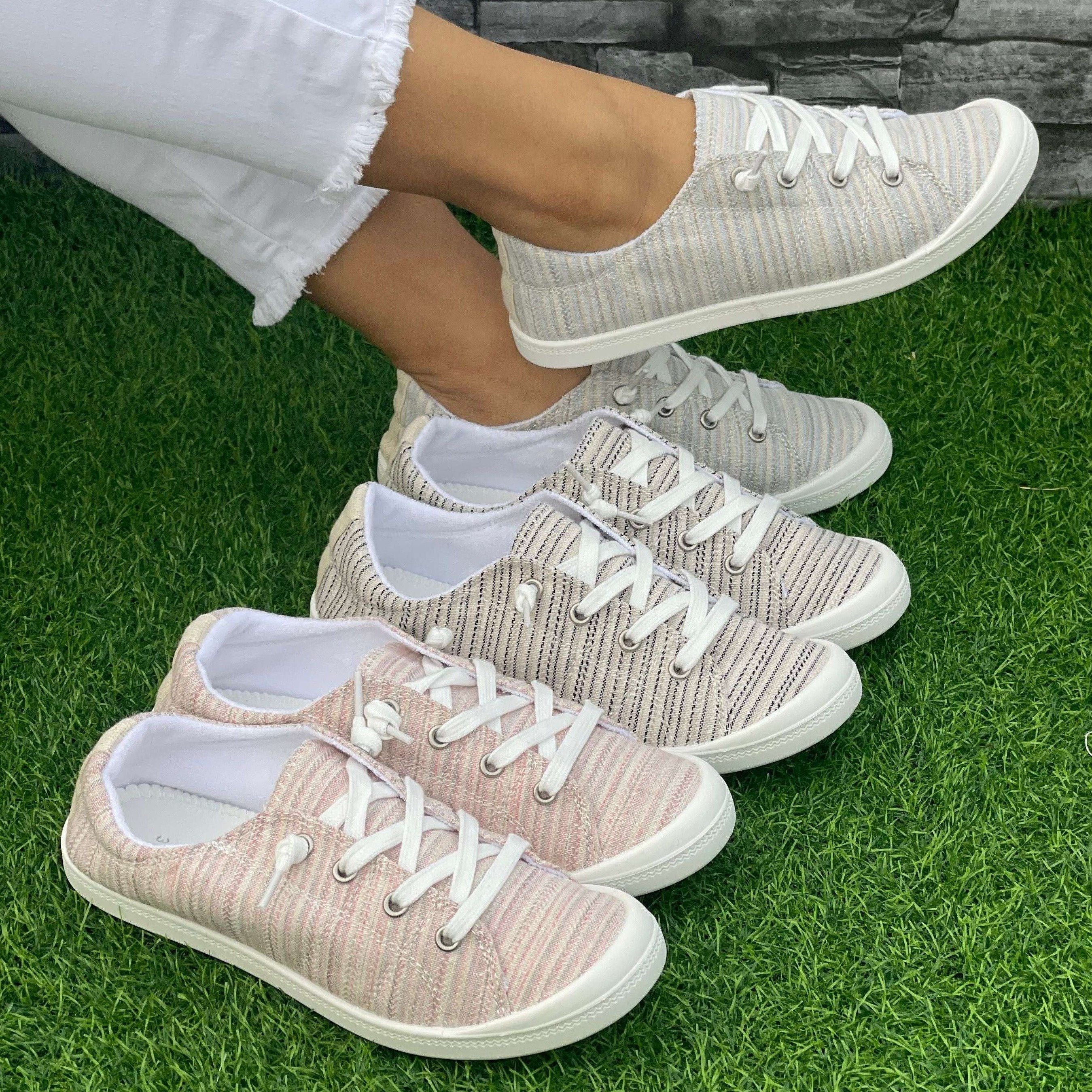 Casual Striped Flat Shoes Women's Lightweight Sport Shoes
