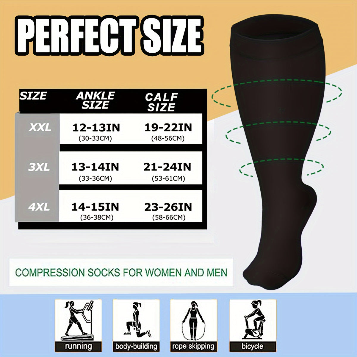 3 Pairs Plus Size Compression Socks 15-20 mmHg Wide Calf for Women & Men