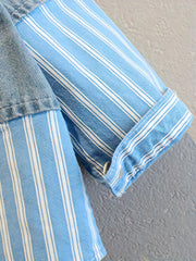 Boy's Stripes Graphic Print Fleece Denim Jacket Winter Spring Autumn