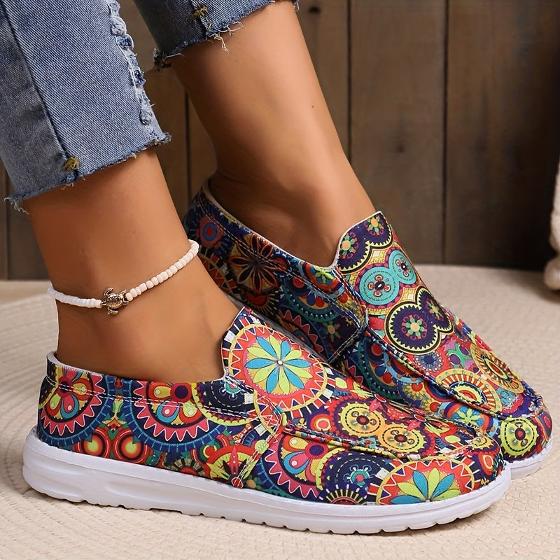 Women's Printed Canvas Slip On Low Top Shoes Comfy Walking Loafers