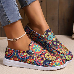 Women's Printed Canvas Slip On Low Top Shoes Comfy Walking Loafers
