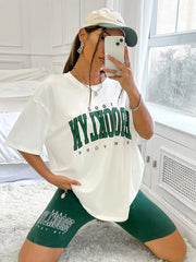 Letter Print 2pc Set Casual Tshirt & High Waist Shorts
