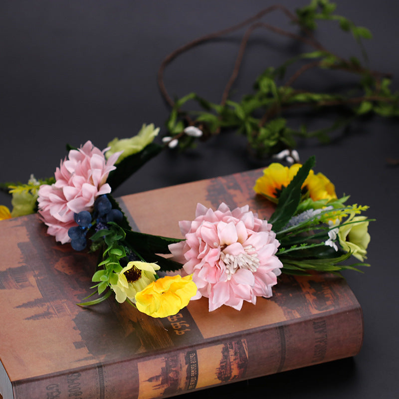 Adjustable Flower Crown Headband Women Girl Wedding Flower Wreath Hairband Tiara