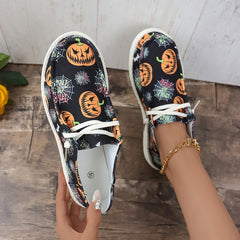 Halloween Pumpkin & Spider Web Flat Shoes