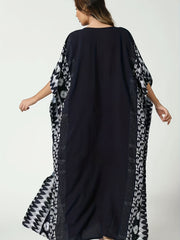 Boho Loose Fit Kaftan V Neck Geometric Print Cover Up Dress