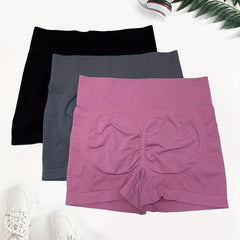 3-Pack Plus Size Sports Shorts Set High Rise Stretchy Biker Shorts 3pcs Set