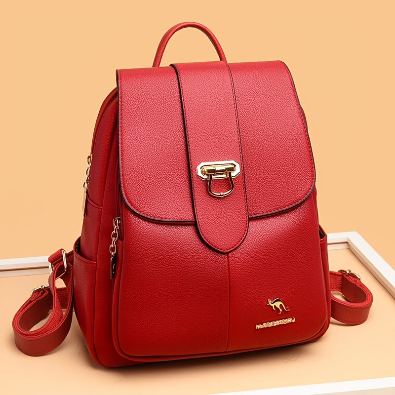 Faux Leather Buckle Flap Backpack for Women