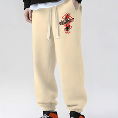 Feather Print Drawstring Sweatpants Loose Fit Pants Men's Casual Joggers