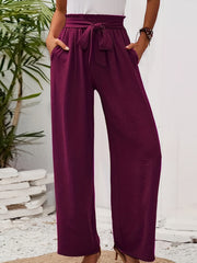 High Waist Wide Leg Pants with Belted Waist