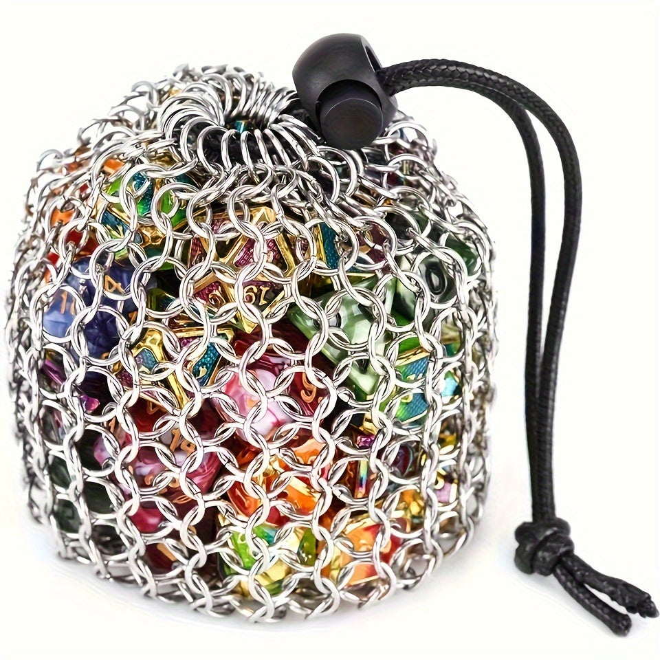 Stainless Steel Chain Dice Storage Bag - Durable Container for Any Occasion