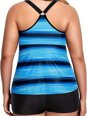 Women's Plus Striped Print Lace Halter Tankini Set