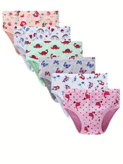 6pcs Girls' Stretchy Comfy Cotton Panties Big Girl Cartoon Underpants