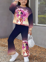 2pcs Unicorn Graphic Outfits Girls Comfy Sets Spring Fall Party Gift