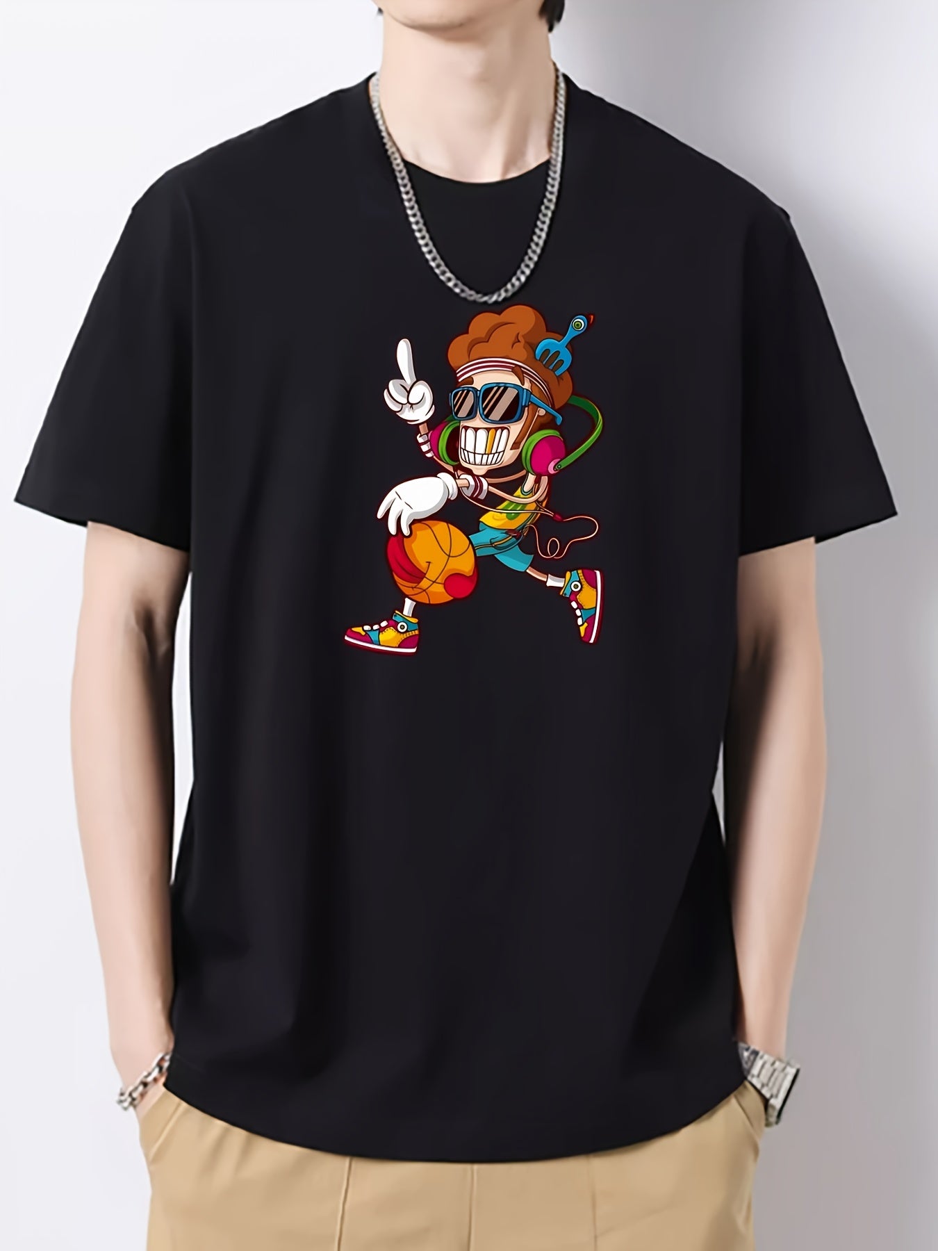 Men's Cartoon Basketball Pattern T-shirt
