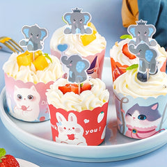 24pcs Elephant Themed Cupcake Toppers Baby Shower Cake Decorations