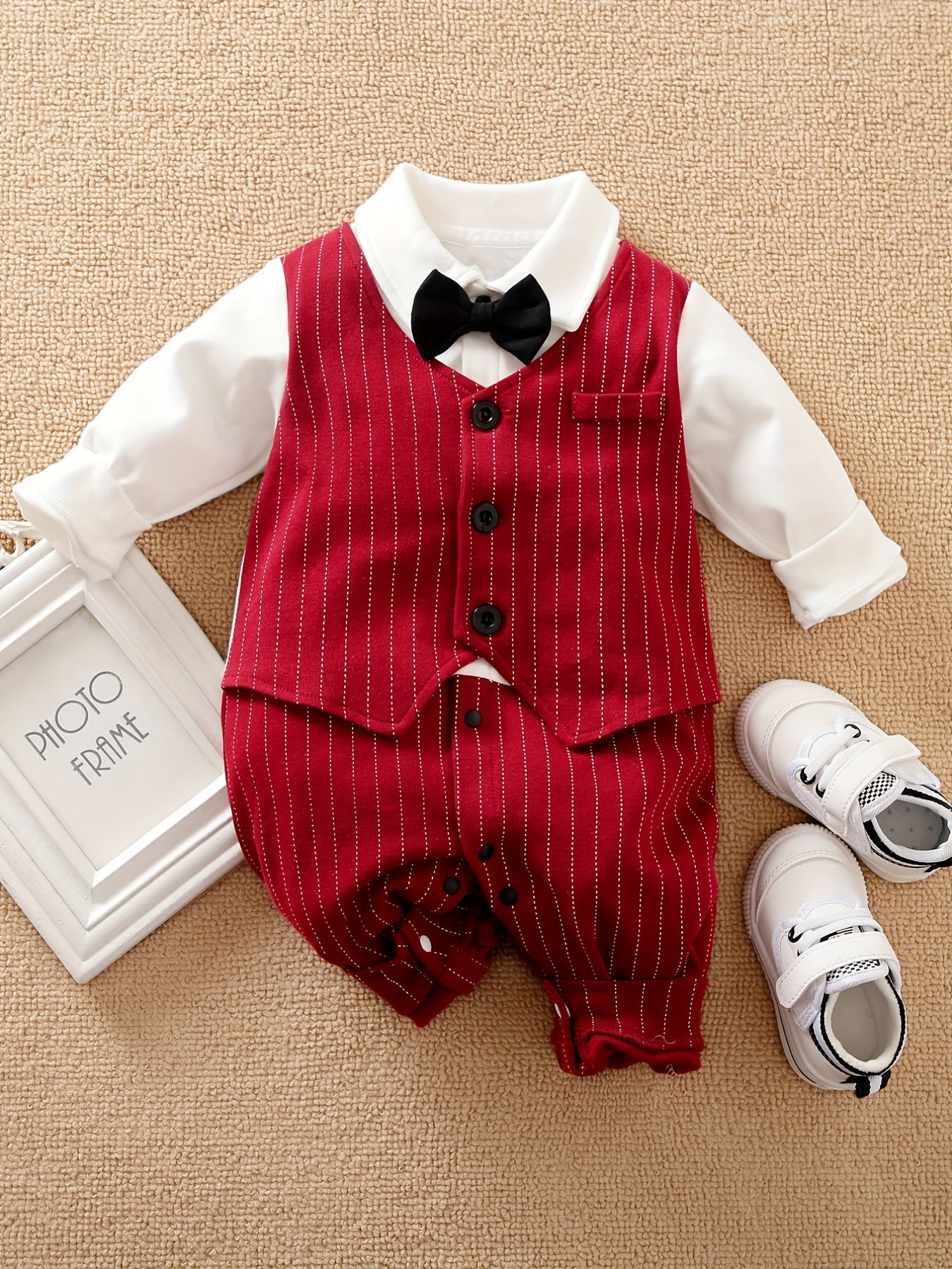 Striped Bow Tie Long Sleeve Baby Bodysuit