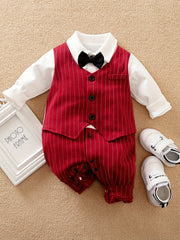 Striped Bow Tie Long Sleeve Baby Bodysuit