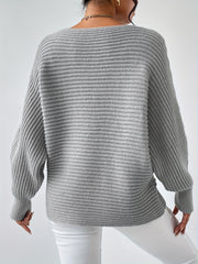 Solid Boat Neck Batwing Sleeve Sweater for Women
