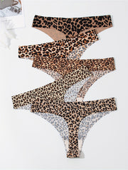 5pcs Leopard Print Thongs Low Waist Intimates Panties