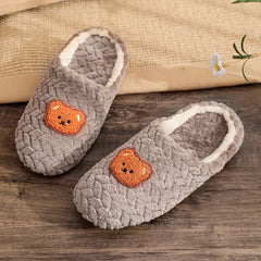 Bear Pattern Plush Slippers Cozy & Warm Closed Toe Slip On Flat Shoes