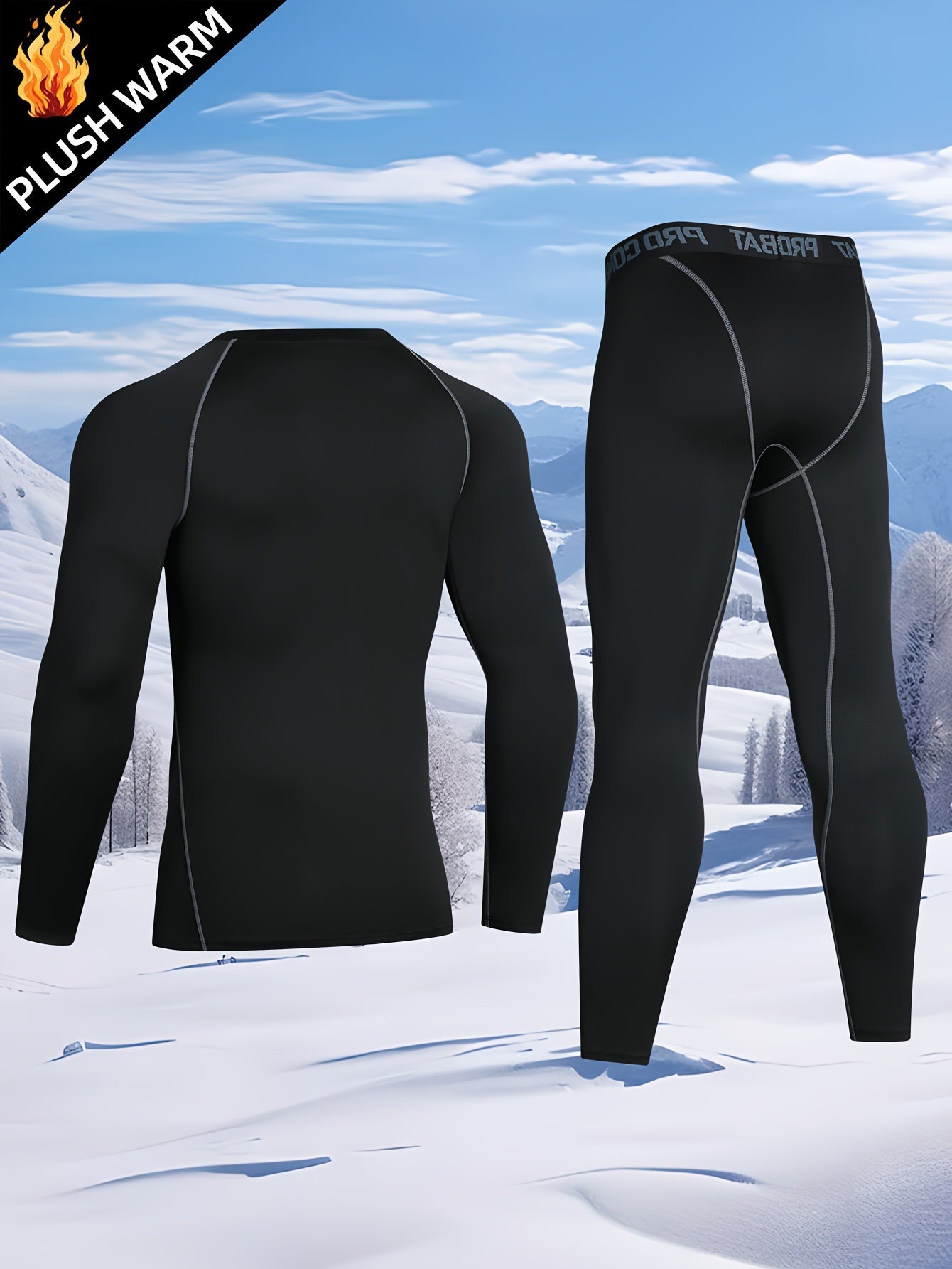 Men's Thermal Sports Set Quick Dry Warm Compression Long Sleeve Shirt & Leggings