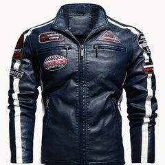 Men's PU Leather Cycling Zip Up Jacket Fleece Collar Motor Racer