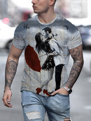 Men's Casual Couple Pattern T shirt Stretch Tee Street Style