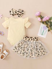 Baby Girls Cotton Ruffle Short Sleeve Bodysuit Matching Mesh Skirts Headband