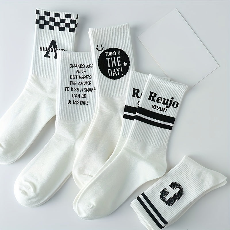 8 Pairs Letter Print Socks Women's Mid Tube Stockings