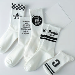 8 Pairs Letter Print Socks Women's Mid Tube Stockings