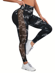Tie Dye High Stretch Yoga Leggings High Waist Hollow Out Pants