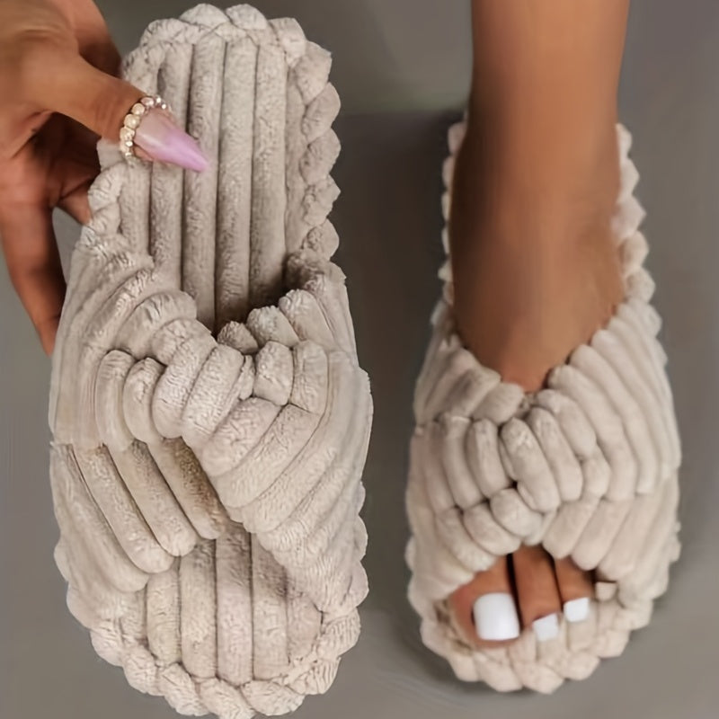 Women's Solid Home Slippers Open Toe Cross Strap Bedroom Shoes