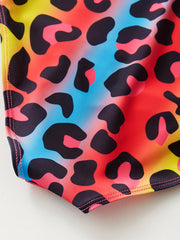 Toddler Girls Leopard Graphic Swimsuit Ruffled Trim