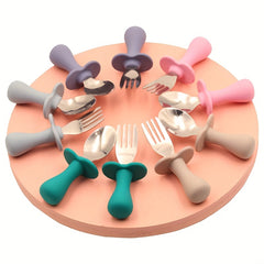 Stainless Steel Short Fork Spoon Baby Training Eating Learning