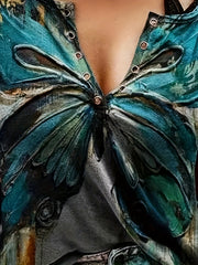 Butterfly Print V Neck Tank Top Sleeveless Casual Summer Women's Clothing