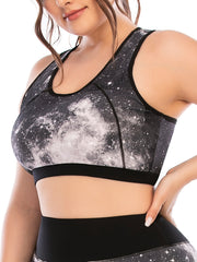 Galaxy Print Sports Bra Plus Size Women's Medium Stretch Yoga Running Fitness