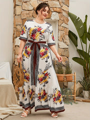 Floral Print Maxi Dress with Belt