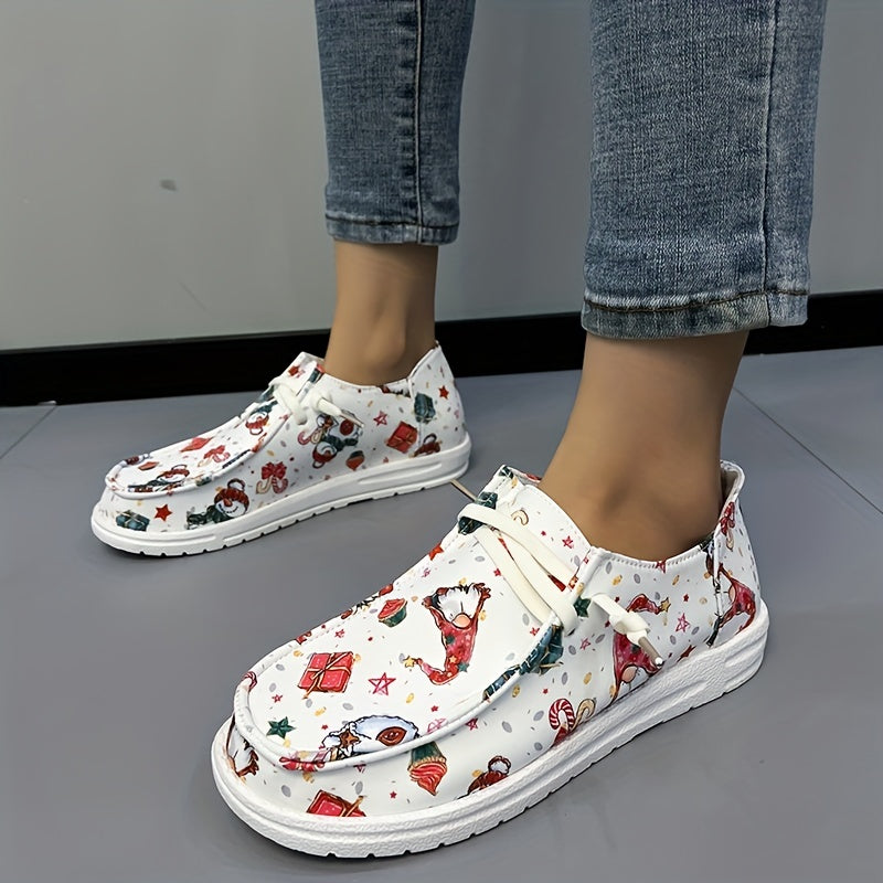 Women's Christmas Lace up Canvas Shoes Non slip Flats