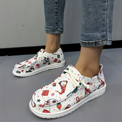 Women's Christmas Lace up Canvas Shoes Non slip Flats