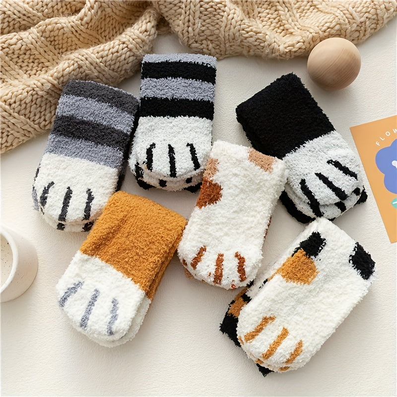6 Pairs Cartoon Cat Paw Socks for Women