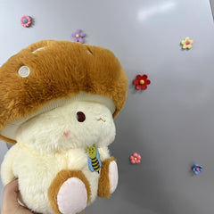Anime Mushroom Soft Plush Stuffed Toy with Bee Pastel Beige for Kids Decor