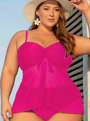 Modest Tankini Set Solid Knot Front Ruched Cami Top & Panty Swimsuit