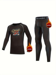 2pcs Kids Compression Fleece Sets Cartoon Shoe Pattern Long Sleeve Crew Neck Pul