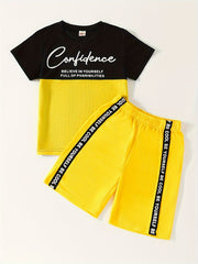 Boy's Confidence Print T-shirt & Shorts Set for Summer