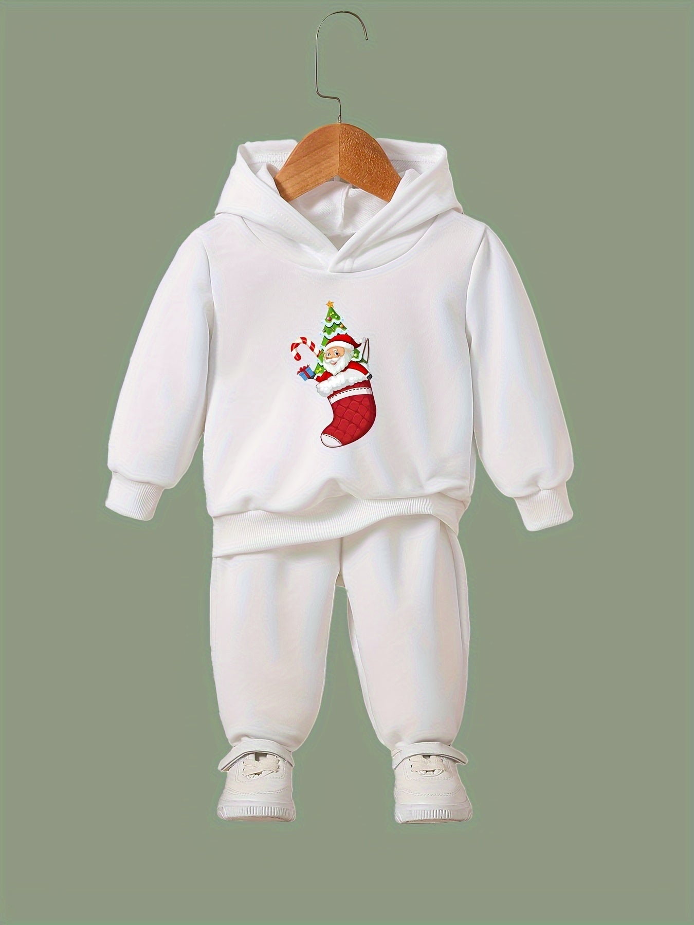 OERYUI Santa & Socks Print Hoodies Pants Set for Girls Boys
