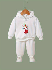 OERYUI Santa & Socks Print Hoodies Pants Set for Girls Boys