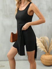 Solid 2pc Set Split Tank Top & Leggings Outfit
